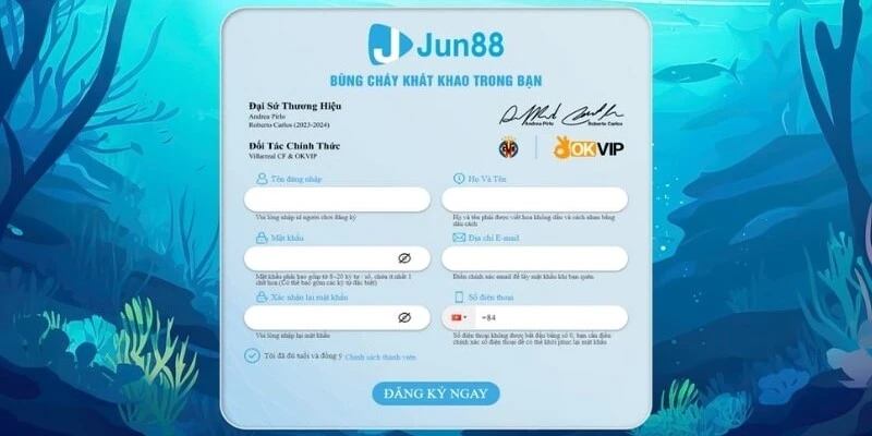 Những thông tin cần nhập khi đăng ký Jun88